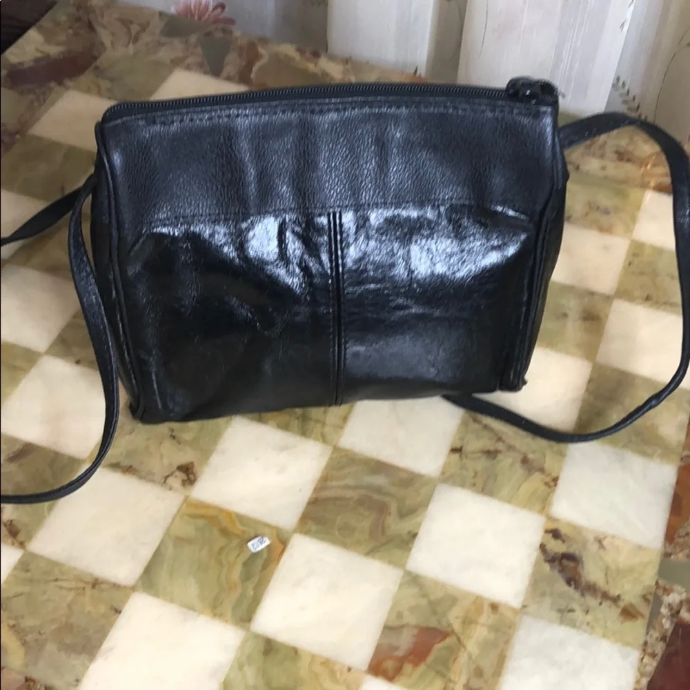 Black faux leather crossbody handbag